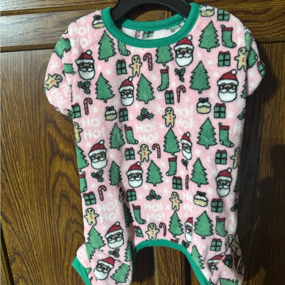 Cozy Pink Santa and Tree Doggy Pajamas